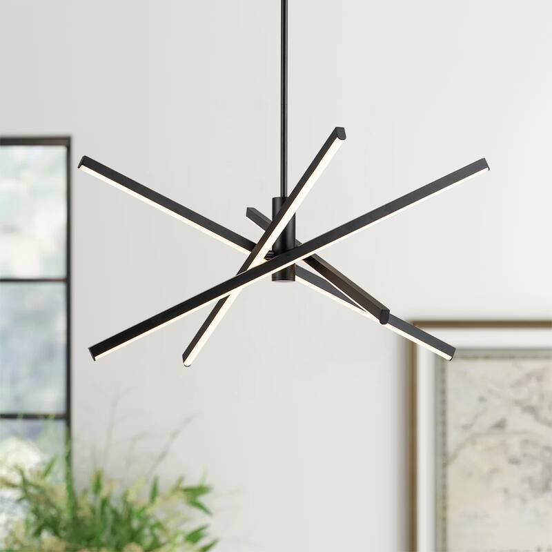 Black/ Gold Modern Aluminum LED Chandelier Linear Sputnik Ceiling Pendant Light for Living/ Dining Room/ Kitchen