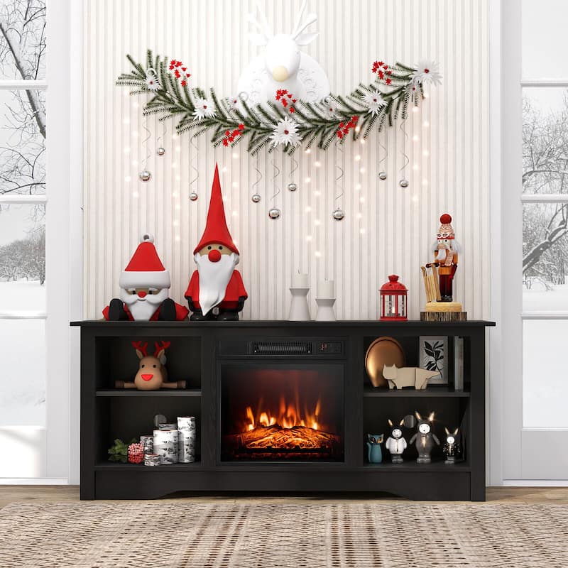 Gymax 58'' TV Stand with 18'' Electric Fireplace Heater 3-Adjustable
