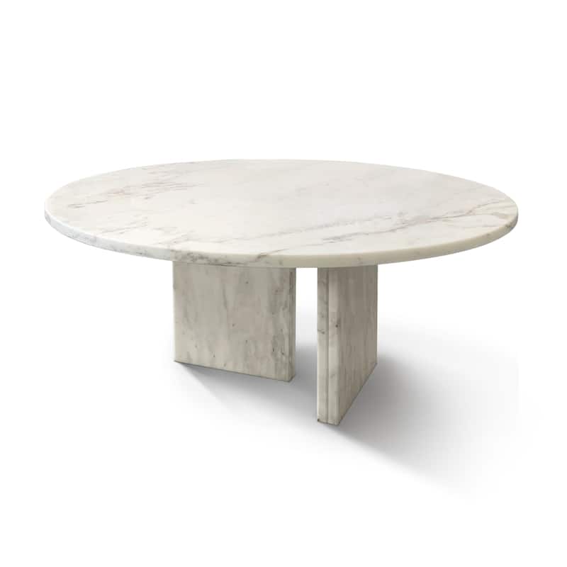 Roomfitters Round Marble Coffee Table, Natural Stone Living Room Table, Solid Marble Accent Table, Modern Design