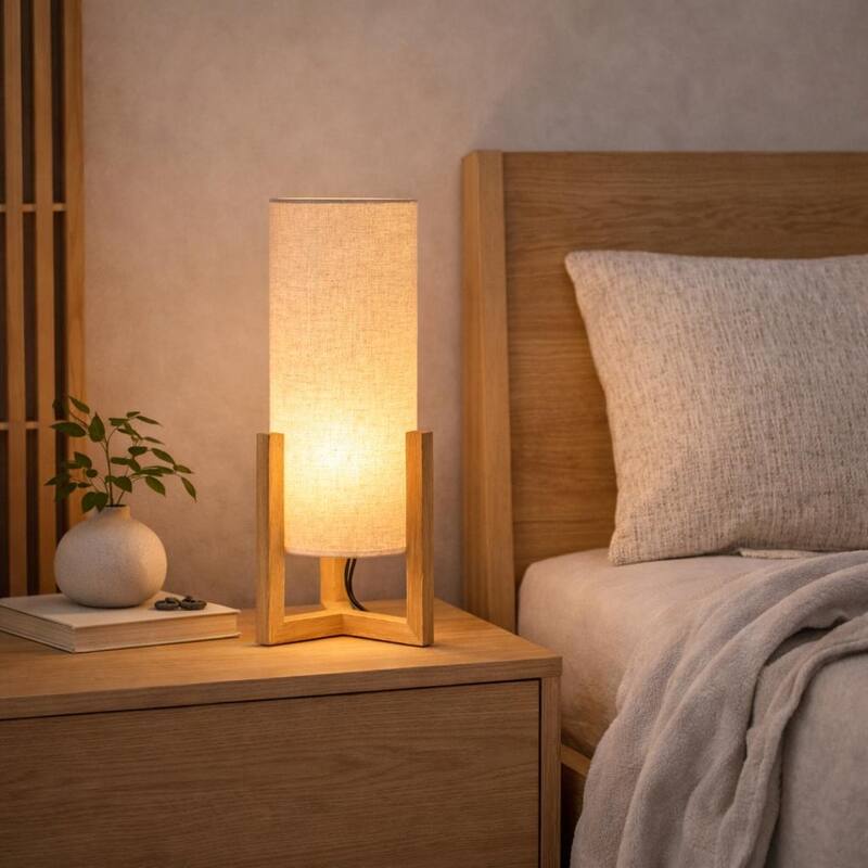Libra Wooden Base Cylindrical Table Lamp with Warm Glow - Walnut
