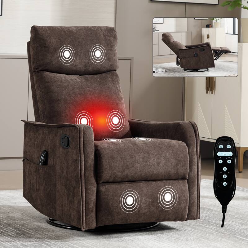 Roomfitters Swivel Rocker Recliner Chair, Manual Fabric Massage Armchair with Heat and 360-Degree Motion, Living Room