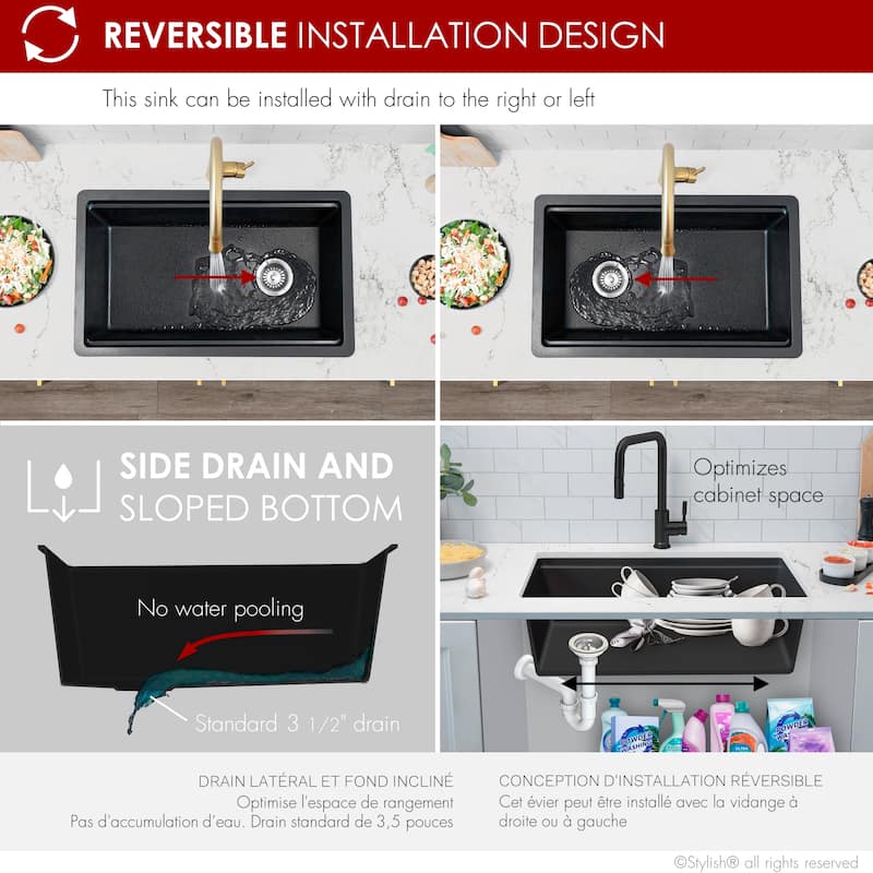 Dual mount 28 inch Black Composite Granite Single Bowl Workstation Kitchen Sink