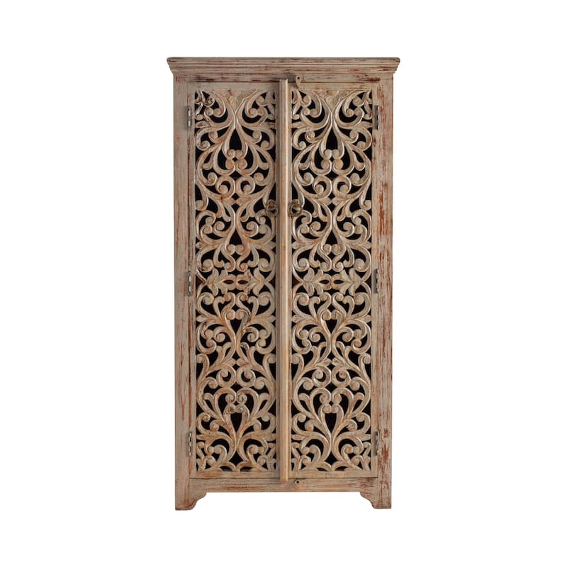 Bengal Manor Hand Carved Mango Wood 2 Door Cabinet - 39.5"W x 18"D x 76"H