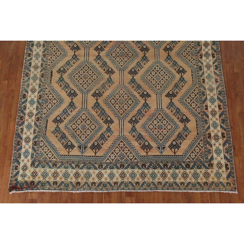 Geometric Bakhtiari Persian Vintage Rug Handmade Orange Wool Carpet - 6'8"x 9'5"