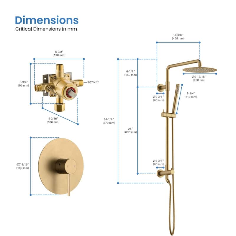 Circular Pressure Balanced 2-Function Shower Column with Rough In Valve