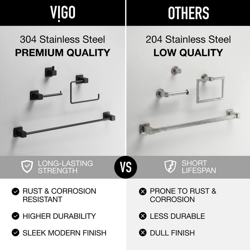 VIGO Meridian 4-Piece Bathroom Hardware Accessory Set with 24 in. Towel Bar, Toilet Paper Holder, Hand Towel Holder, Hook