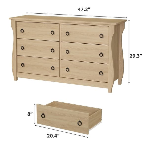 dimension image slide 2 of 5, Modern Wood Dresser with Golden Ring Handles, Antique White Storage Organizer for Living Room Entryway
