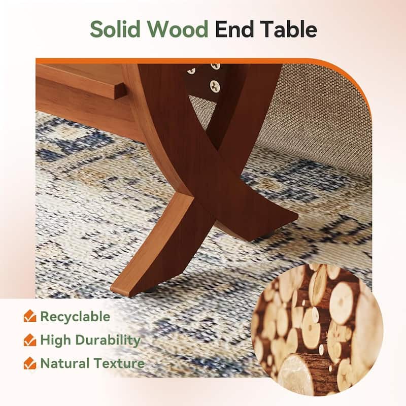 2-Tier Solid Wood End Couch Side Table with Arched Legs for Living Room - 23.6"W × 11.8"D × 23.6"H