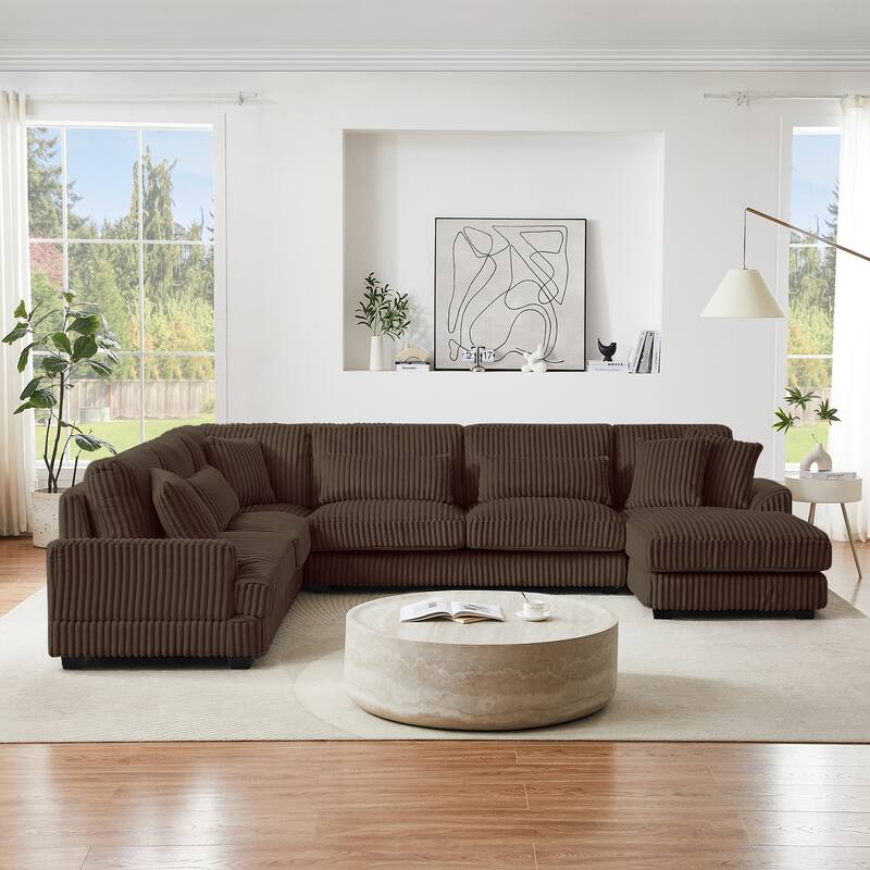 129" Oversized Sectional Sofa, U-shaped Sofa Couch Modern Corduroy Upholstered Deep Seat Sofa with Chaise Lounge