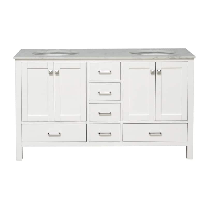 KitchenBathCollection Horizon 60" Double Bathroom Vanity with Engineered Carrara Top