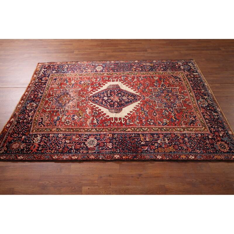 Tribal Geometric Red Gharajeh Persian Area Rug Handmade Wool Carpet - 4'11"x 6'4"
