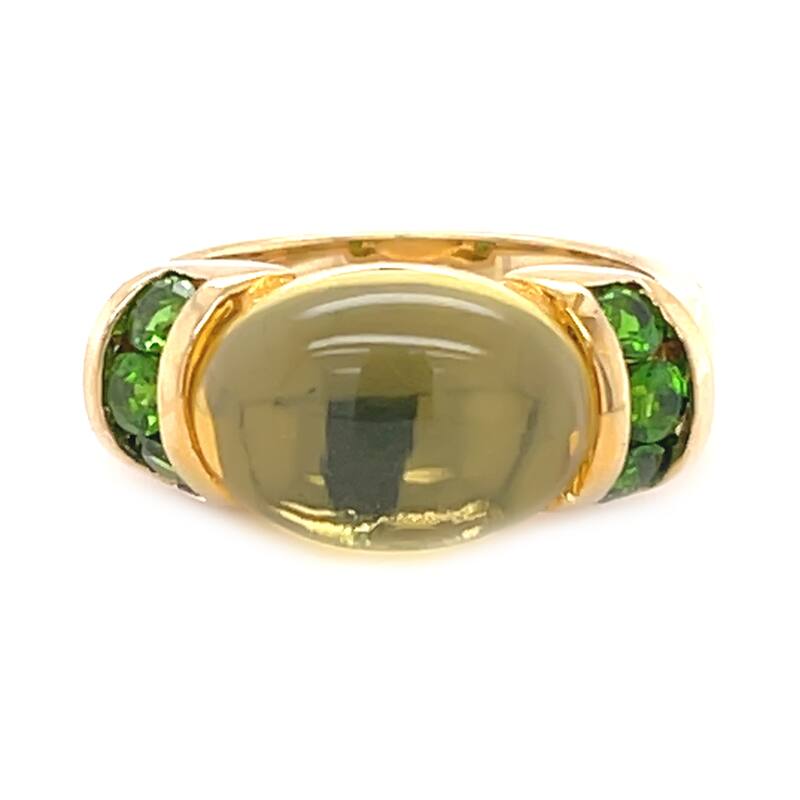 Yellow Gold Over Sterling Silver Green Amber, Chrome Diopside Ring