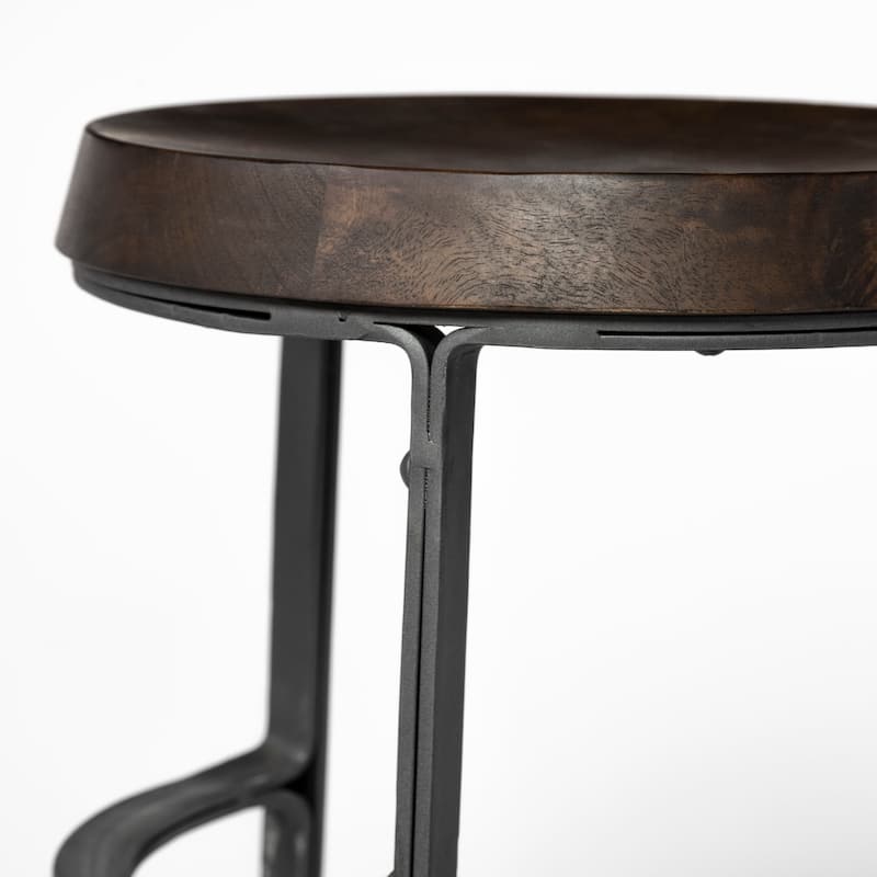 Neo Dark Brown Solid Wood Seat with Black Metal Frame Counter Stool - 15.8"W x 15.8"D x 26.3"H