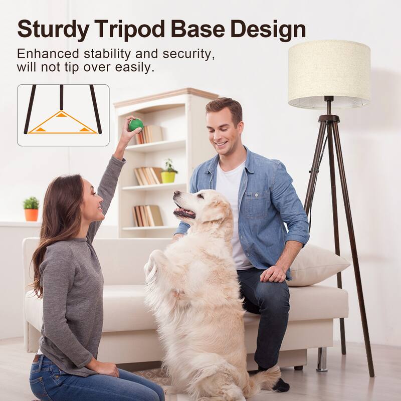 63 in. Black Walnut Tripod Floor Lamp with Solid Wood Legs