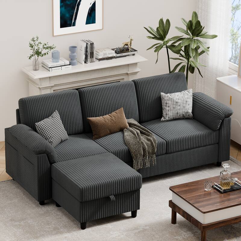 Corduroy Sectional Sofa Couch with Storage