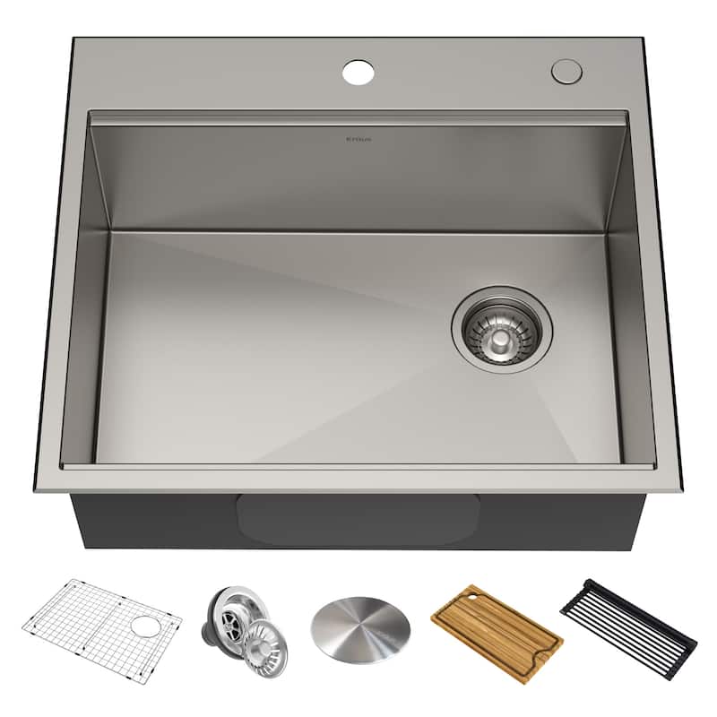 Kraus Kore 25" Drop In or Undermount Single Basin Stainless Steel - Stainless Steel
