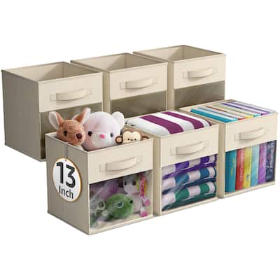Sorbus 13" Large Storage Bin with Clear Window – 6-Pack Foldable Fabric Organizers - 13” L x 13” W x 13” H