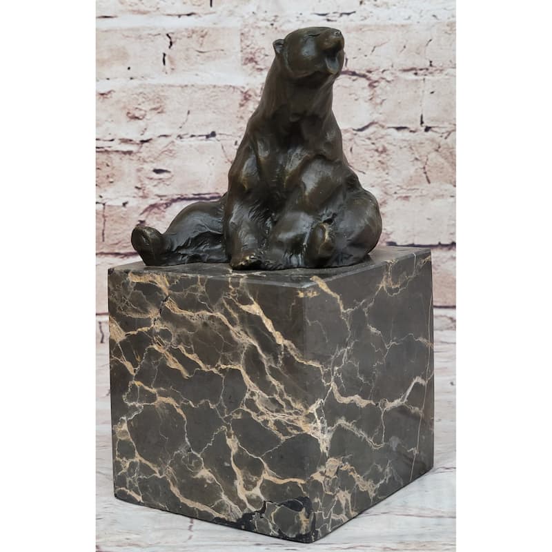 Art Deco Stylish Polar Bear Bronze Sculpture Marble Base Figurine Figure Hotcast