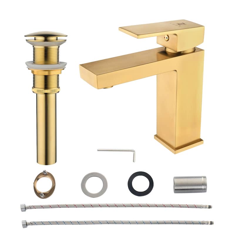 Modern Square Single Handle Bathroom Sink Faucet with Pop Up Drain