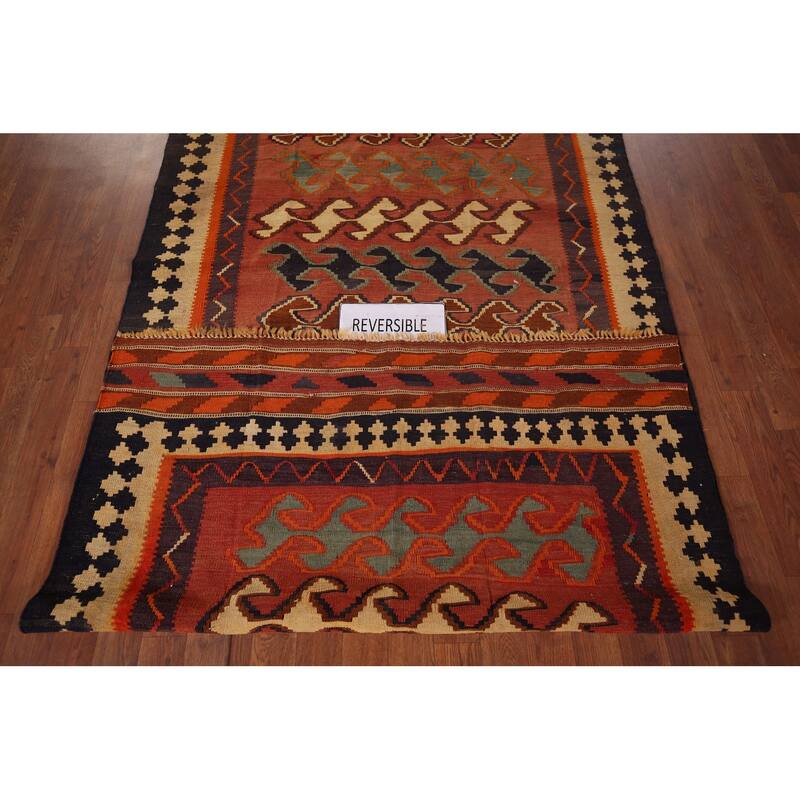 Vegetable Dye Kilim Qashqai Persian Runner Rug Flatweave Wool Carpet - 4'4"x 9'0"
