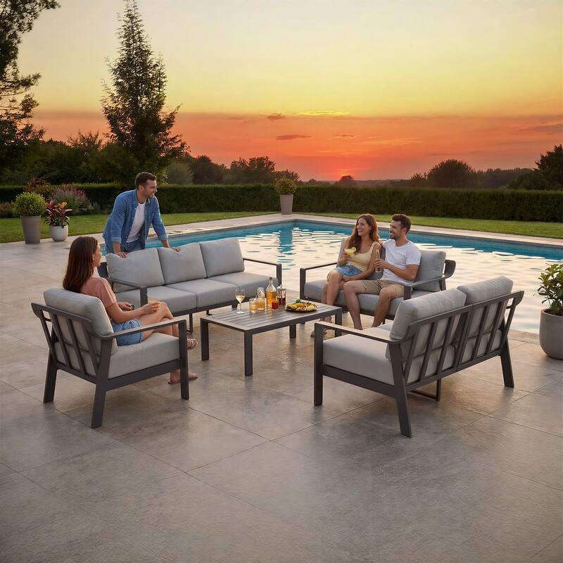 Spruce & Spring Outdoor Patio Furniture Set Aluminum Sofa Accent Chair - 2 Chair - Light Gray