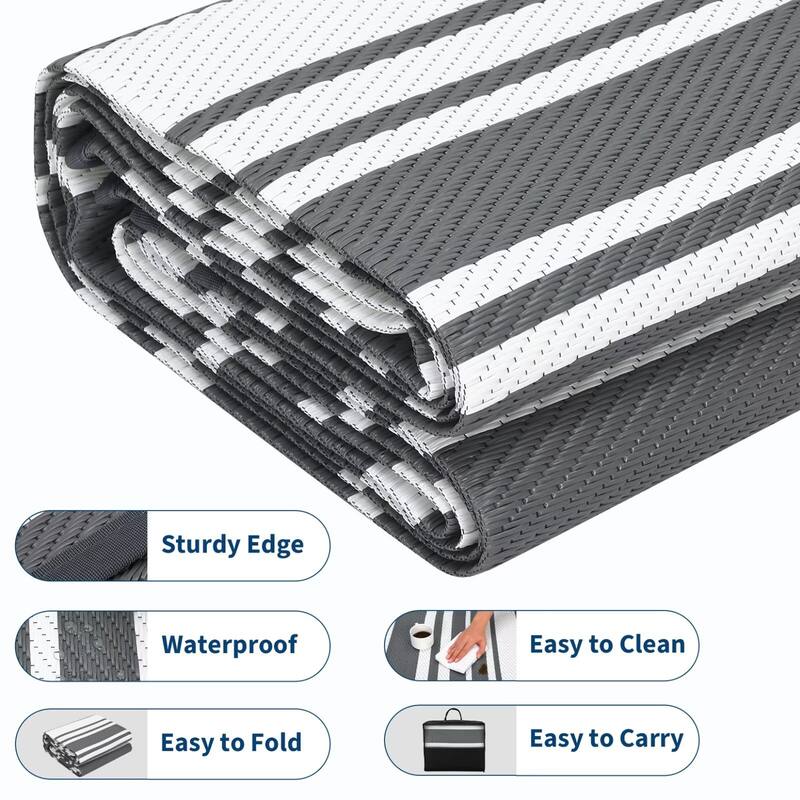 Outdoor Rug Waterproof Mat Outside Rugs for Patio Camping Balcony Modern Strip Plastic Straw Rug