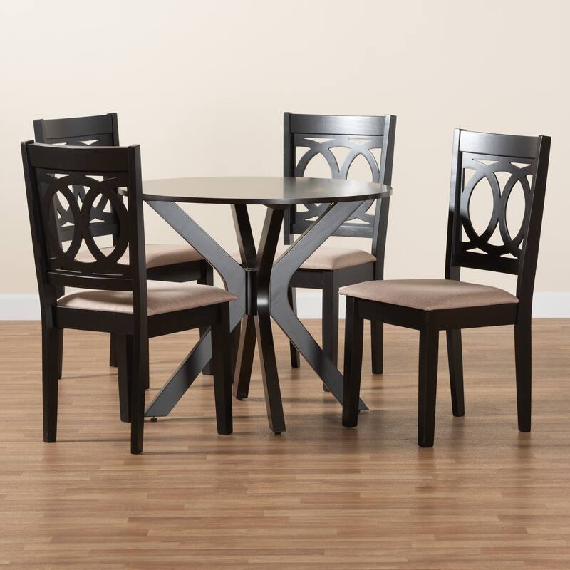 Sanne Modern Beige Fabric and Espresso Brown Finished Wood 5-Piece Dining Set