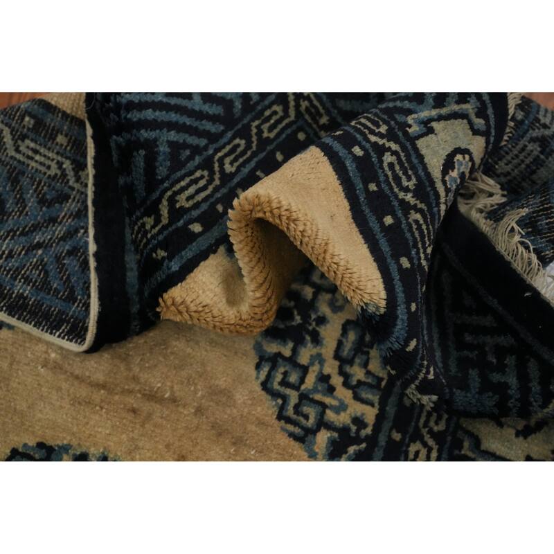 Hand Knotted Oriental 100% Wool Carpet Traditional Geometric Yellow & Gold Art Deco Area Rug - 4' 2'' X 2' 2''