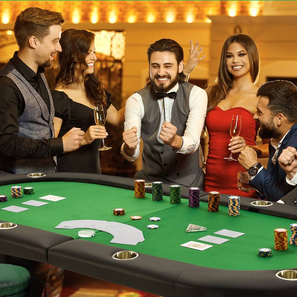 AVAWING 8 Players Foldable Game Poker Table with Cup Holder