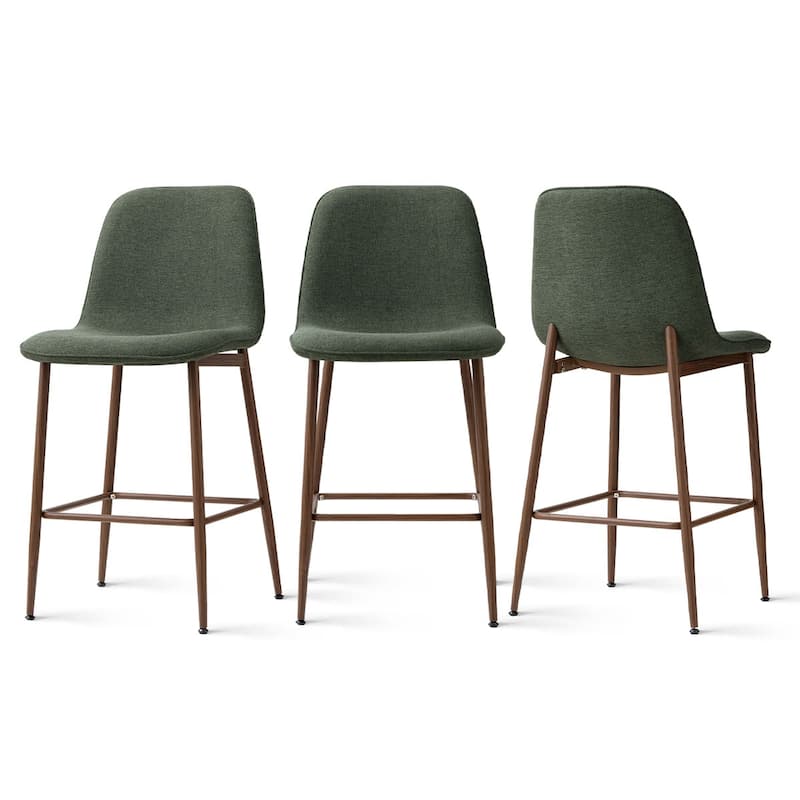 26" Seat Height Upholstered Counter Height Bar Stools with Walnut Metal Leg (Set of 3)