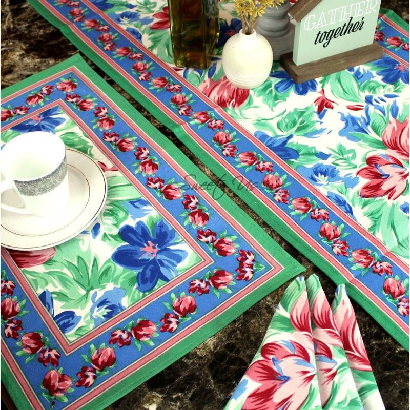 Artsy Brush Stroke Vibrant Floral Cotton Tablecloth Collection