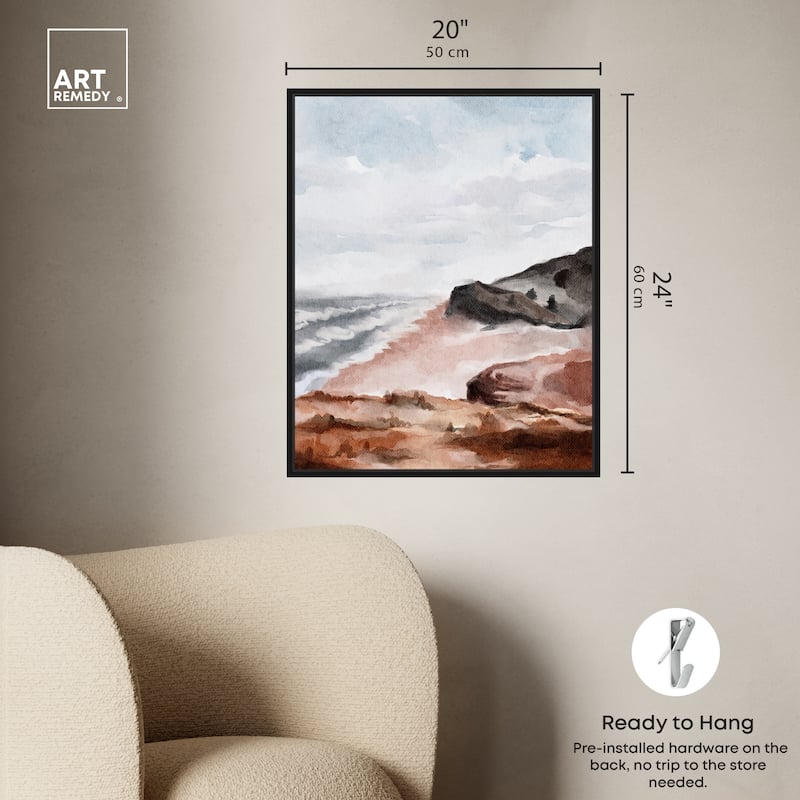 Art Remedy Close To The Harbour Framed Landscape 1 Piece Canvas Wall Art Watercolor Style