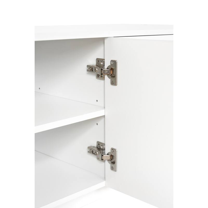 White 70.8" TV Stand with Solid Wood Legs, Arch Cabinets and Adjustable Shelves for TVs Up to 78"