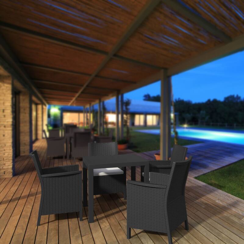 5-Piece Gray Patio Square Dining Set with Sunbrella Natural Cushion 31.5"