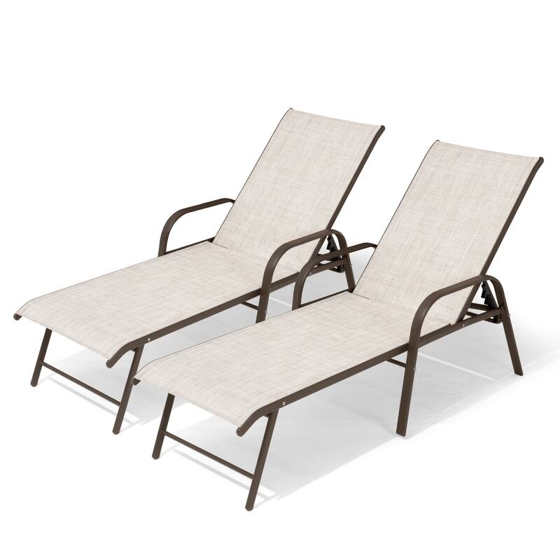 VredHom Outdoor Aluminum Adjustable Patio Chaise Lounge Chairs - Beige-2PC