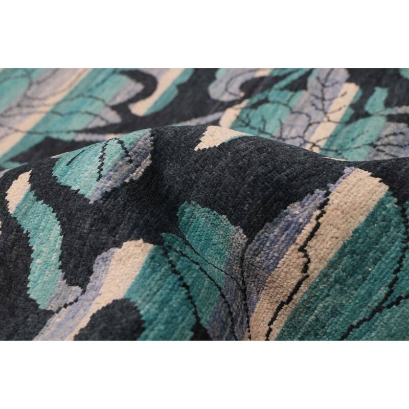 ECARPETGALLERY Hand-knotted Signature Collection Black, Teal Wool Rug - 8'0 x 9'11