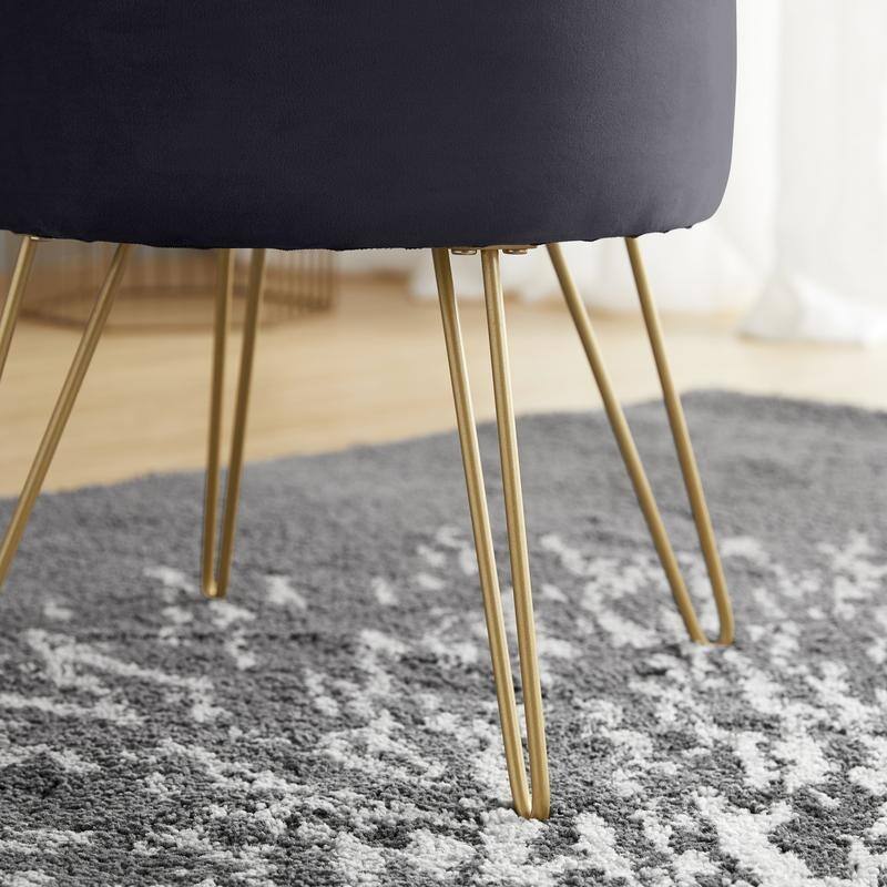 Round Velvet Storage Ottoman with Tray Top Table