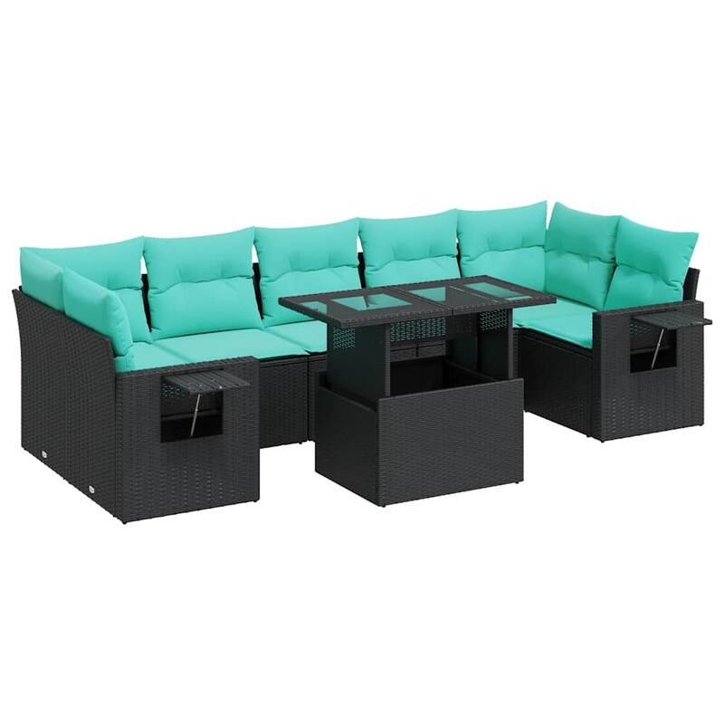vidaXL Patio Sofa Set with Cushions Table and Couches 8 Piece Poly Rattan - 24.4 x 24.4 x 27.2