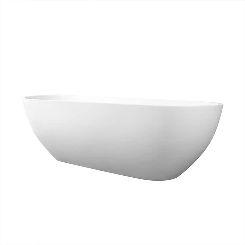 59 in. Stone Resin Freestanding Flat-bottom Soaking Bathtub in Matte White