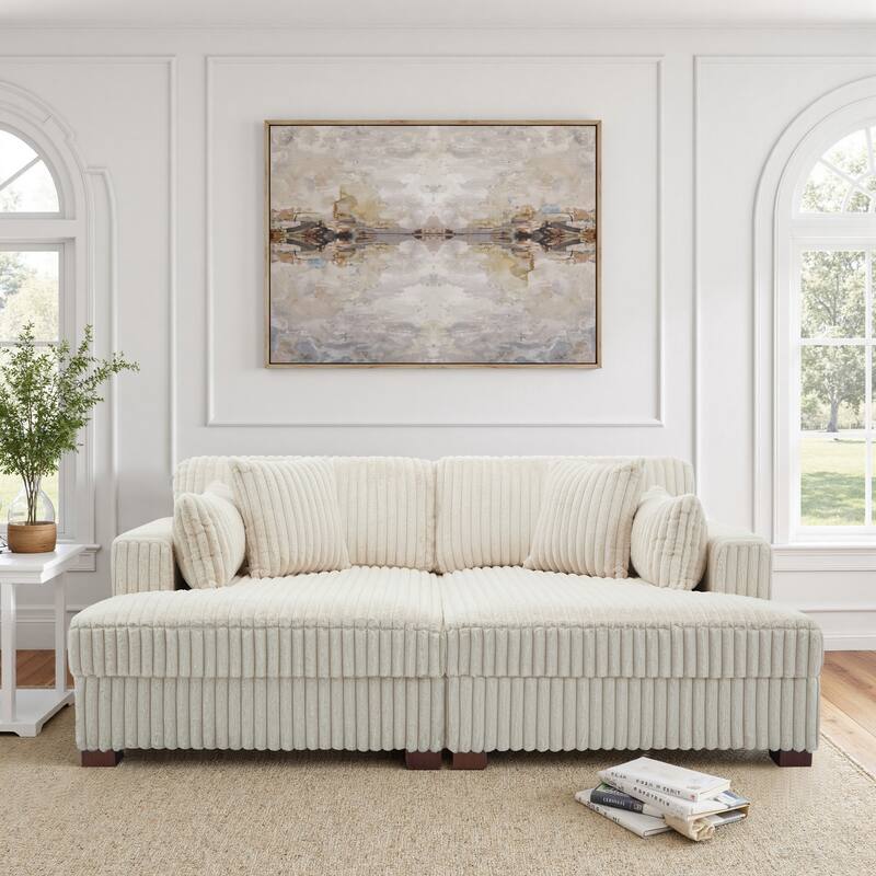 Sophia 84" W Plush Corduroy Chaise Lounge Modular Sectional Sofa