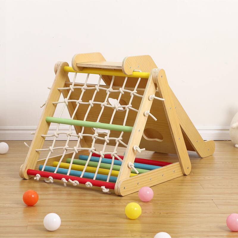 Toddler Indoor Gym Playset, 2 in 1 Wooden Climbing Toys