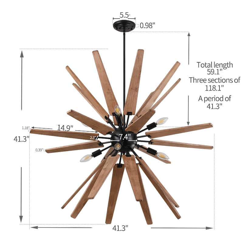 Lighting Thorne Chandelier 8 Light Wood in Contemporary Style Starburst Design