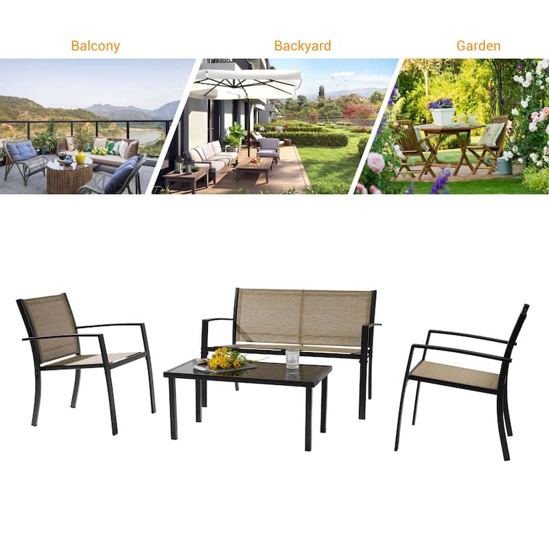 LIVOOSUN Patio 4pcs Textilene Conversation Set /w a Coffee Table