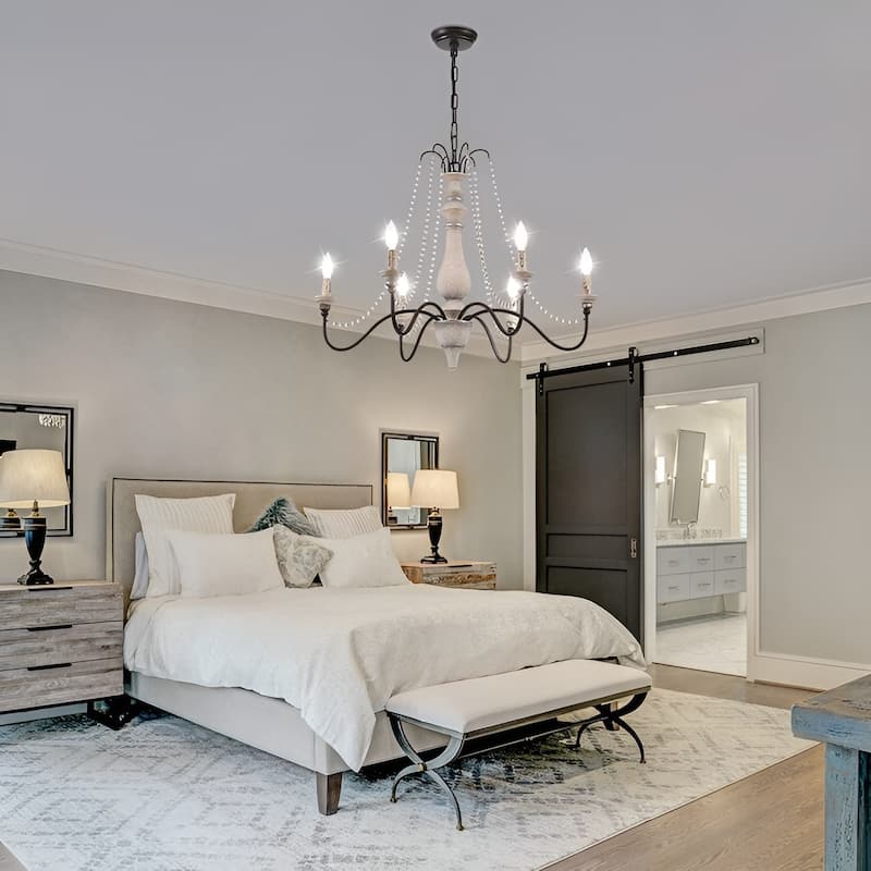 6 Candle Light Countryside Antique Style Classic Chandelier - Ivory/Black