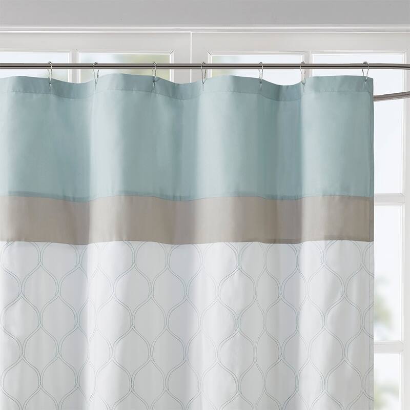 Transitional Printed and Embroidered Shower Curtain