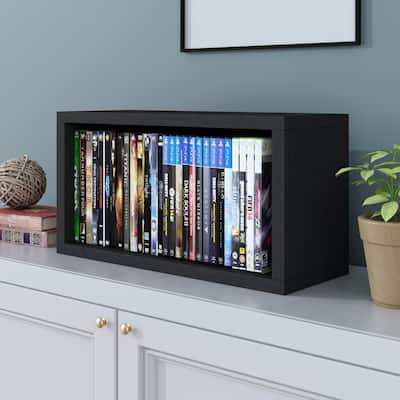 Way Basics Media Storage DVD Rack Stackable Organizer - Holds 30 PS5 Games DVDs Blu-Rays (Black)