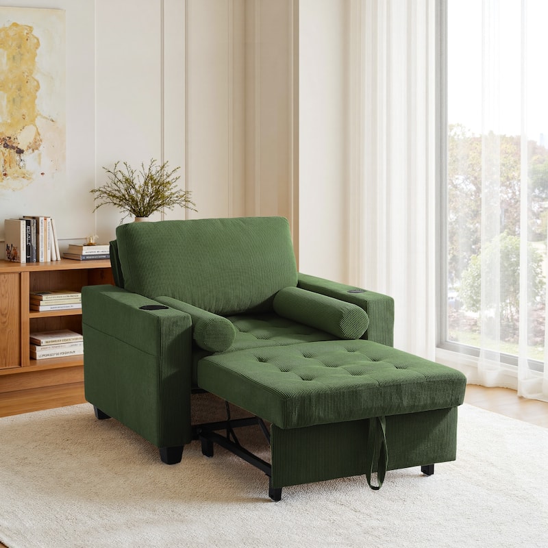 3-in-1 Pull-Out Sleeper Chair Bed Convertible Adjustable Lounge - Green