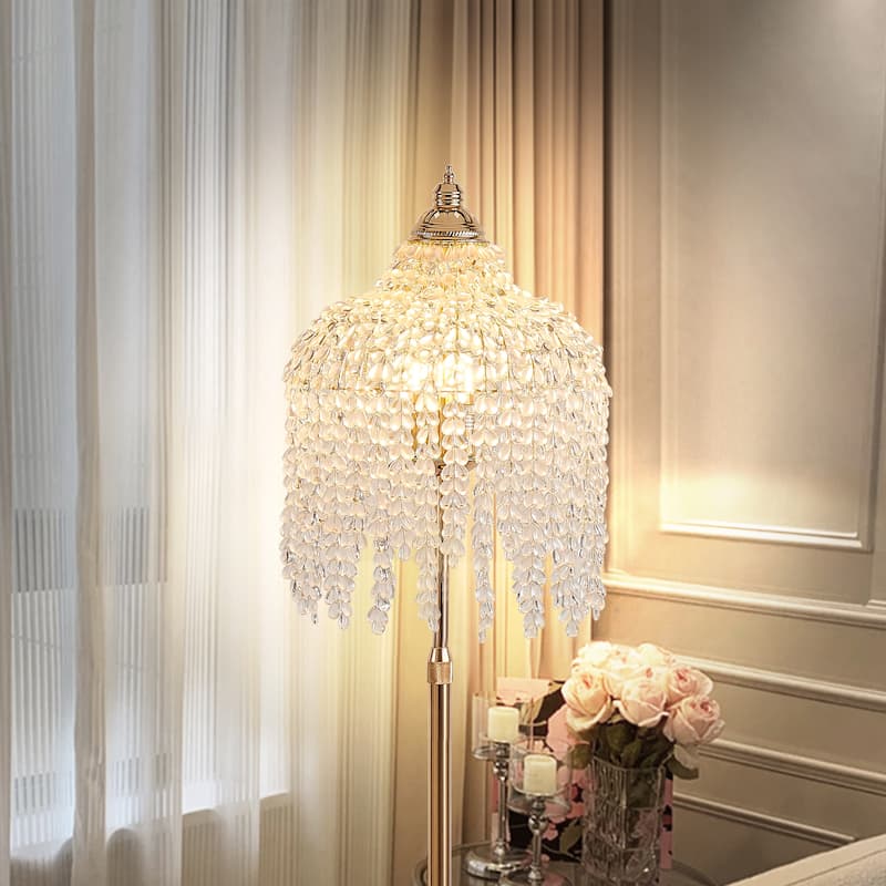 3-Light Crystal Floor Lamp - Grape Beads - Marble Base - Living Bedroom (Bulb Not Included)