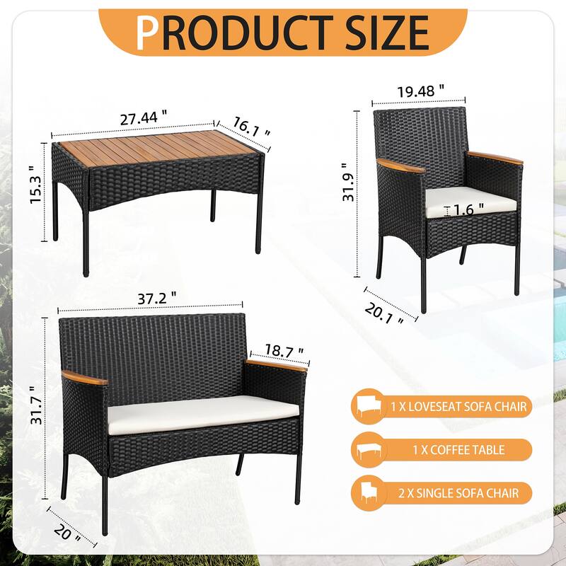 Futzca 4 Pieces Outdoor Patio Furniture Sets Rattan Chair Wicker Set