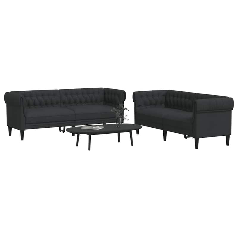 vidaXL Sofa Set Black Polyester, Plywood, Solid Wood Large Durable - 29.3 x 79.3 x 29.3 in